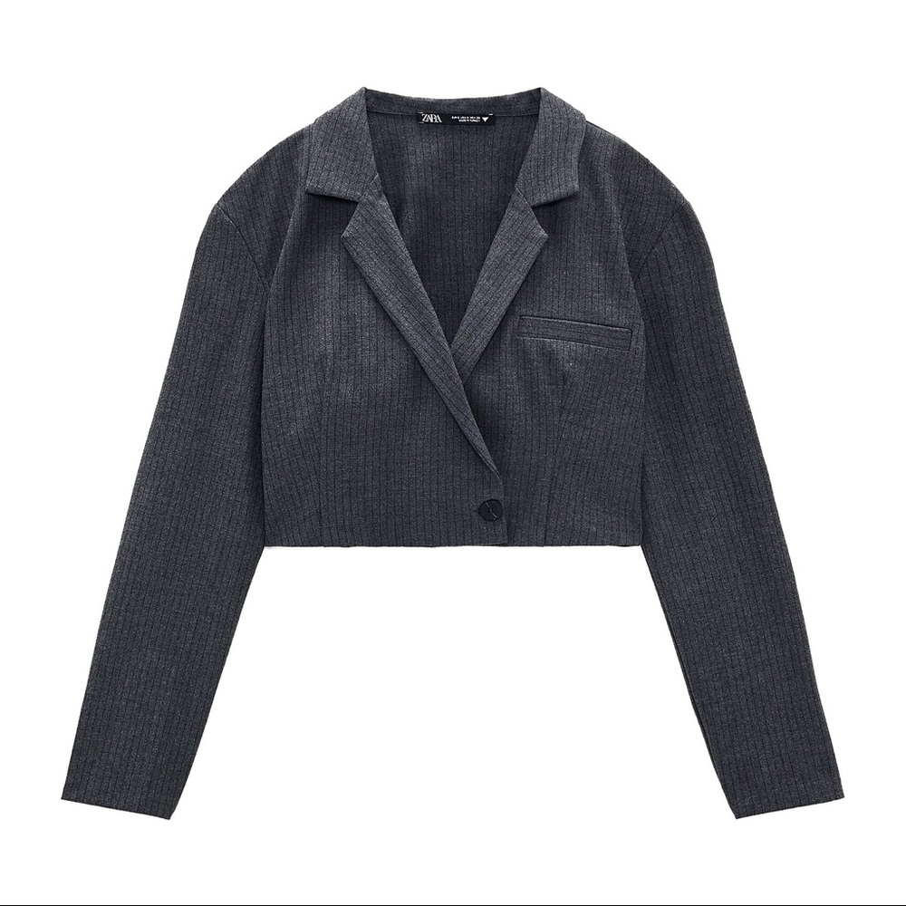 Zara Cropped Pinstripe Button Blazer Shirt Small - Picture 3 of 16